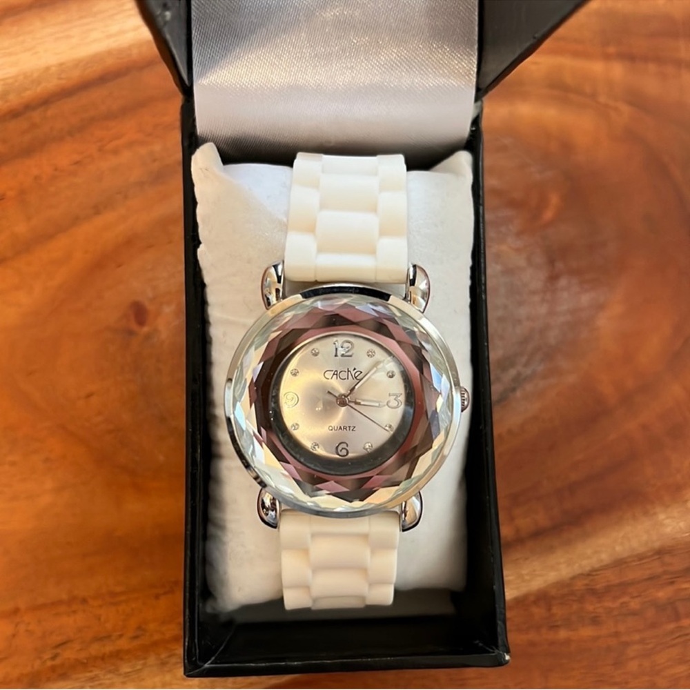 White Quartz Watch with Crystal Bezel